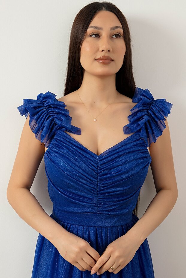 Omuz Detaylı Simli Elbise 13418 - 3