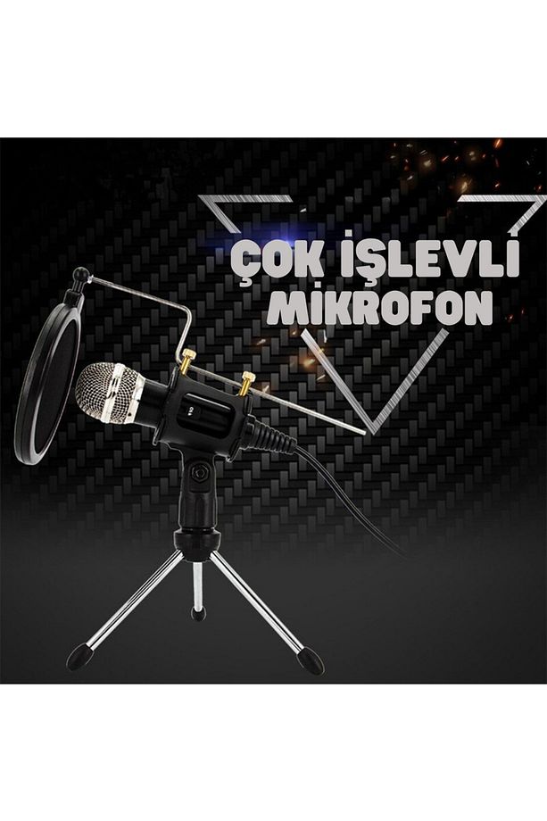 Kayıt Mikrofonu Kondenser Bilgisayar Cep Telefonu Uyumlu Tripodlu Kareoke Podcast Youtuber - 2
