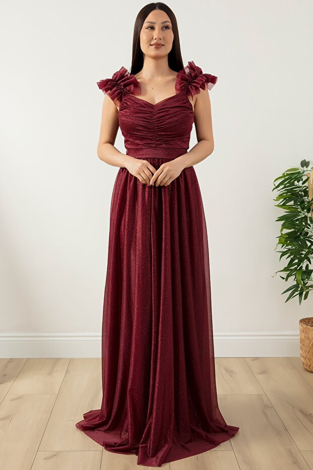 Omuz Detaylı Simli Elbise 13418 - 1