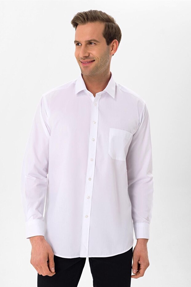 Square Cuff Regular Fit Plain Shirt - 3