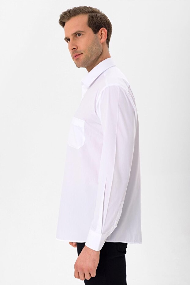 Square Cuff Regular Fit Plain Shirt - 4