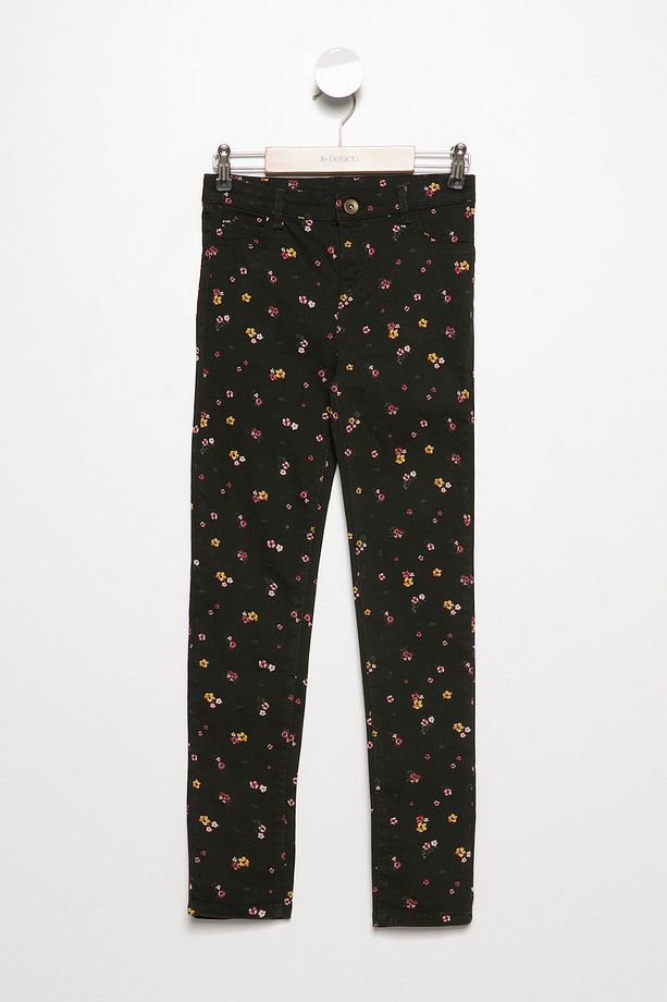 Haki Kız Çocuk Çiçek Desenli 3 Cep Gabardin Pantolon I4320A6.18Sp.Kh243 - 1