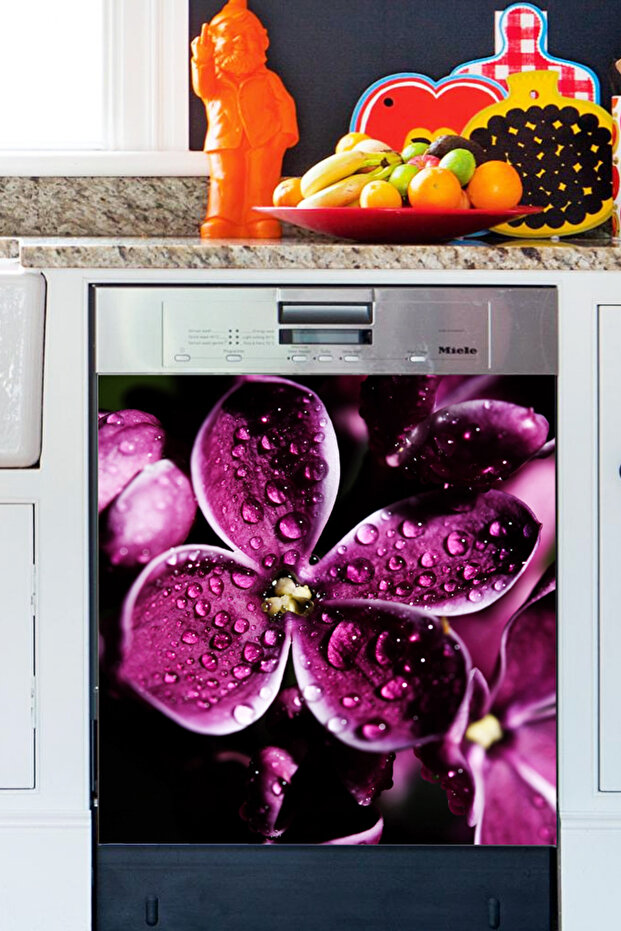 Water Drop and Flower Dishwasher Door Sticker