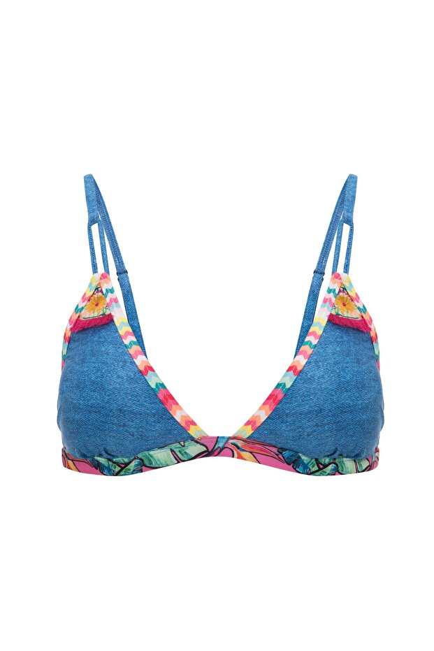 Denim Look Üçgen Fit Bikini Üstü - 4