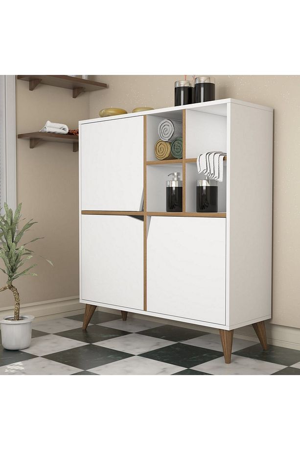 Pulse Çok Amaçlı Dolap - Kitaplık - Beyaz / Ceviz - 3