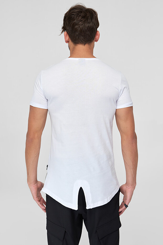 Eksi 1 Beyaz Erkek Pamuk T-Shirt - Su Geçirmez Fermuarlı Arkası Yırtmaçlı Street-Style - 5