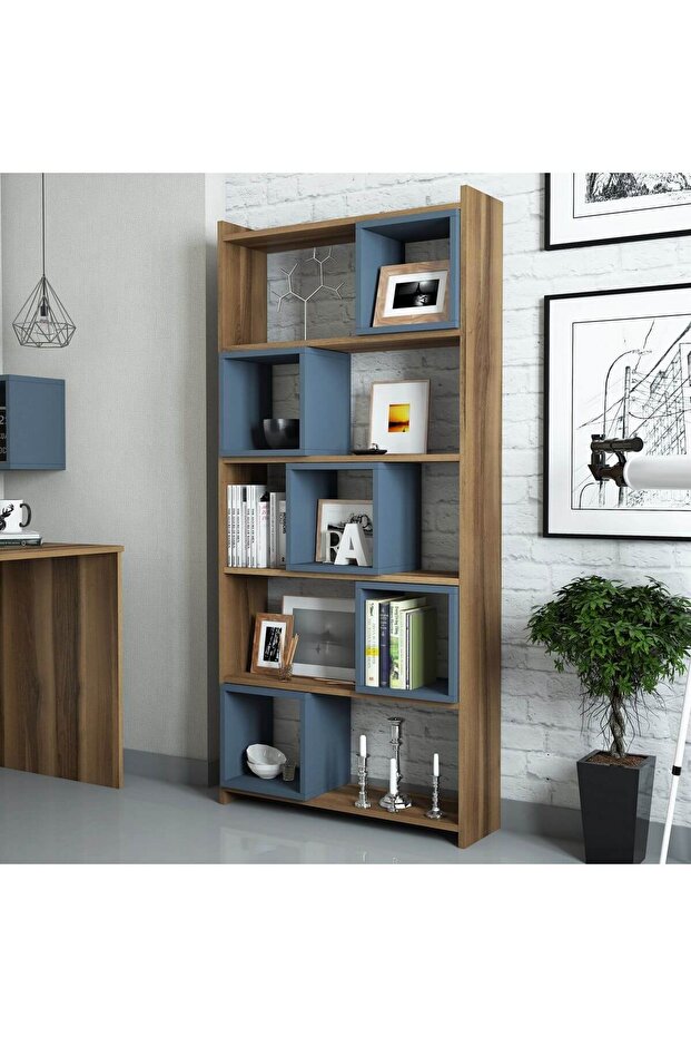 Box Kitaplık - Ceviz / Mavi - 2