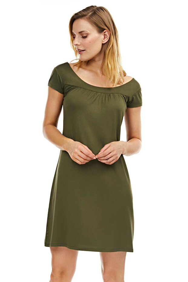 59333 Khakifarbenes Kleid aus gekämmter Baumwolle - 1
