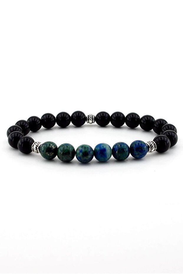 Men's Natural Azurite and Onyx Stone Bracelet B535