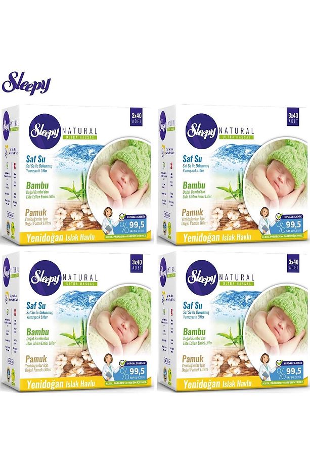 Islak Havlu Yenidoğan Bambu Natural 12'li Set - 4Pk x 3 40 Yaprak - 1