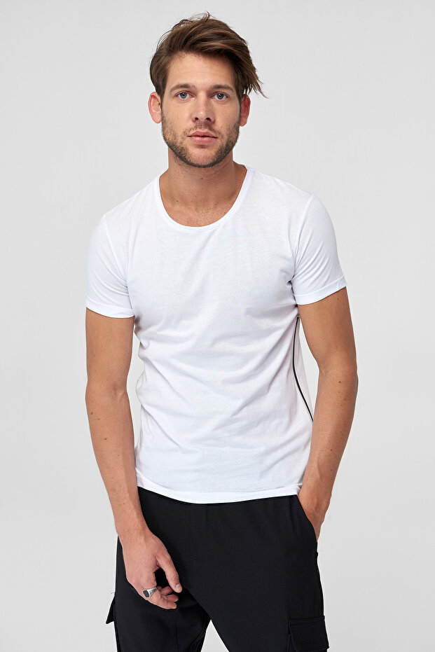 Eksi 1 Beyaz Erkek Pamuk T-Shirt - Su Geçirmez Fermuarlı Arkası Yırtmaçlı Street-Style - 1