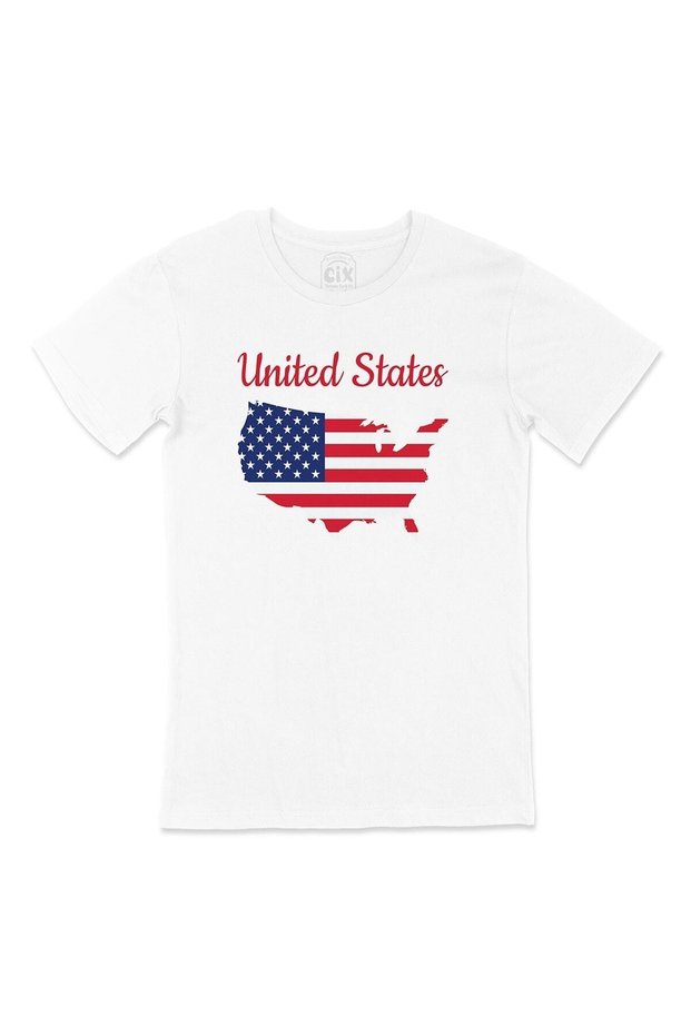 Unisex Crew Neck Cotton Standard Fit White T-Shirt with American Map and Flag Printed