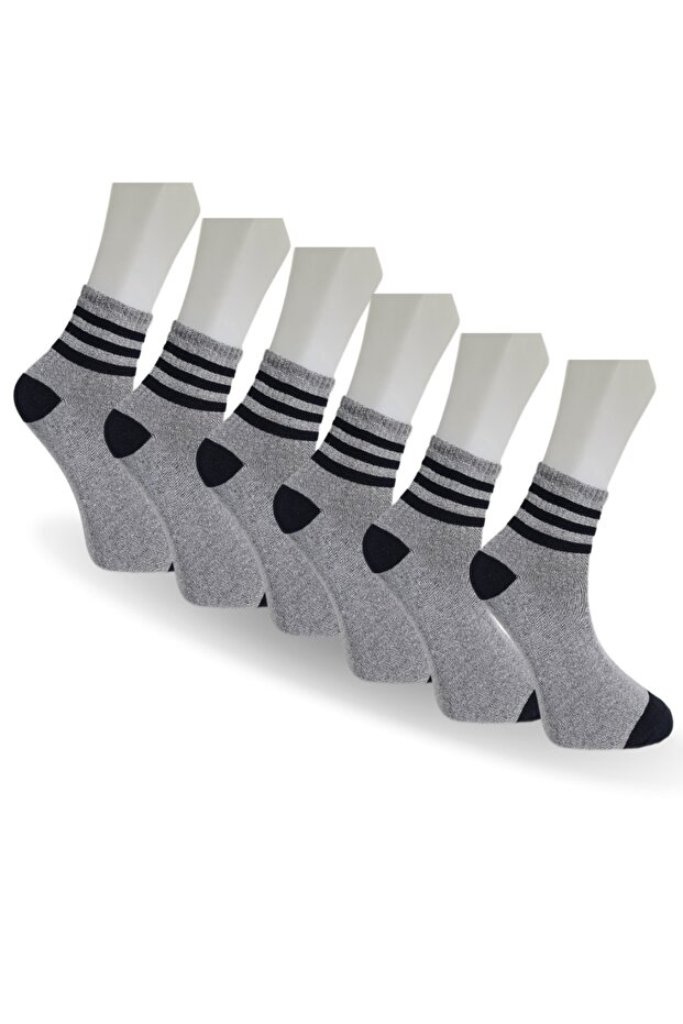 Unisex 6-Piece Striped Cotton Socks Tennis Model Gray Extra Comfortable Socks 6 Pairs