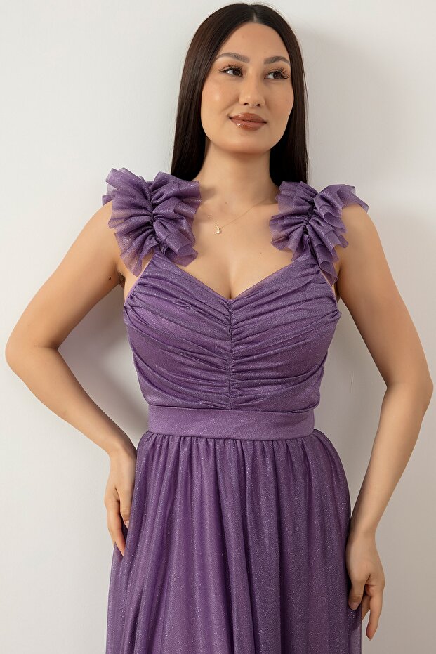 Omuz Detaylı Simli Elbise 13418 - 3