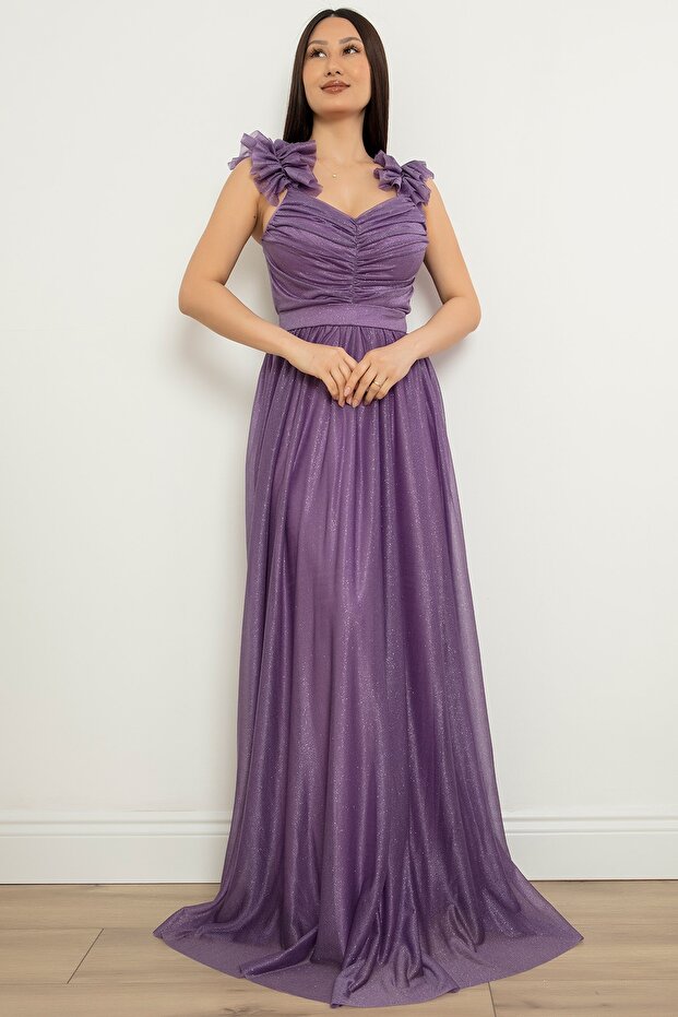 Omuz Detaylı Simli Elbise 13418 - 5