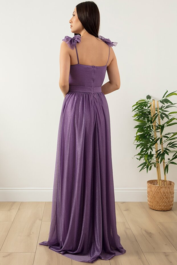 Omuz Detaylı Simli Elbise 13418 - 7