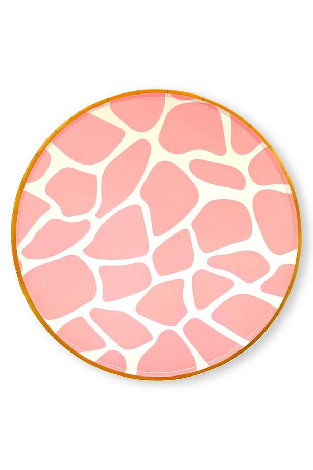 Safari Pembe Zürafa Altın Yaldızlı Karton Parti Tabak 10 Adet-23cm - 2