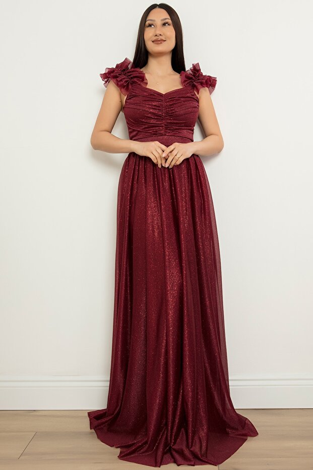 Omuz Detaylı Simli Elbise 13418 - 5