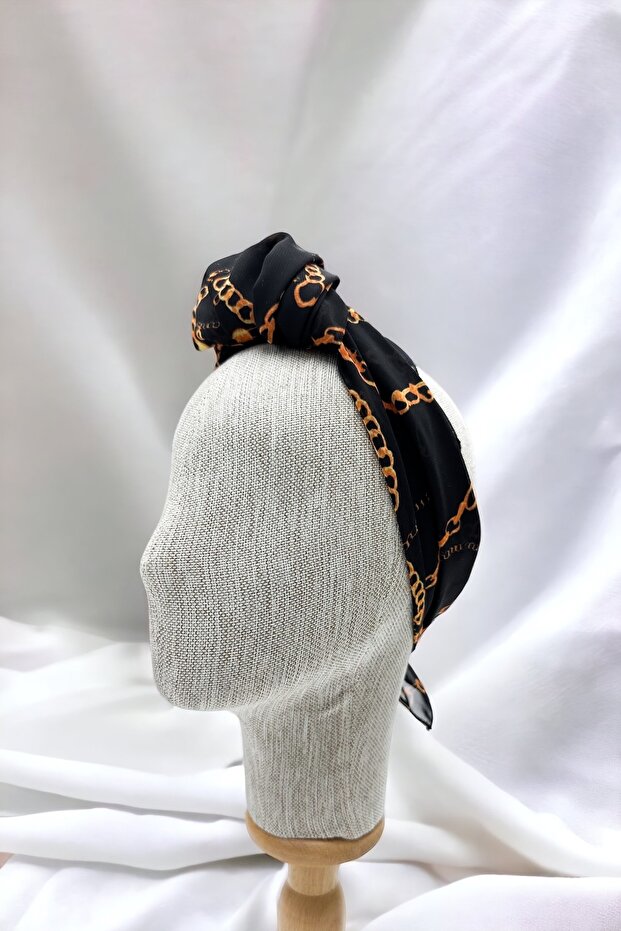 Black Chain Shawl Patterned Bandana Scarf New Season Hair Accessory