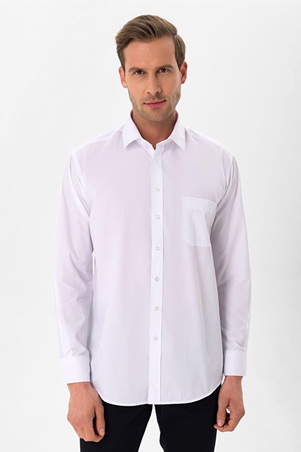 Square Cuff Regular Fit Plain Shirt - 1