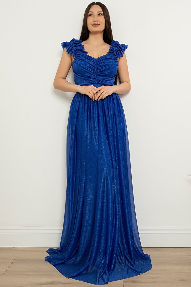 Omuz Detaylı Simli Elbise 13418 - 4