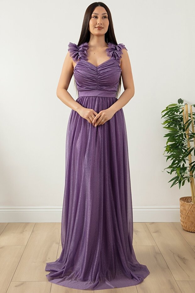 Omuz Detaylı Simli Elbise 13418 - 1