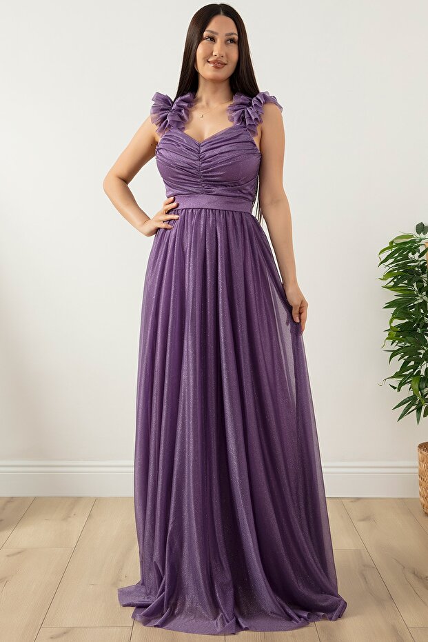 Omuz Detaylı Simli Elbise 13418 - 4