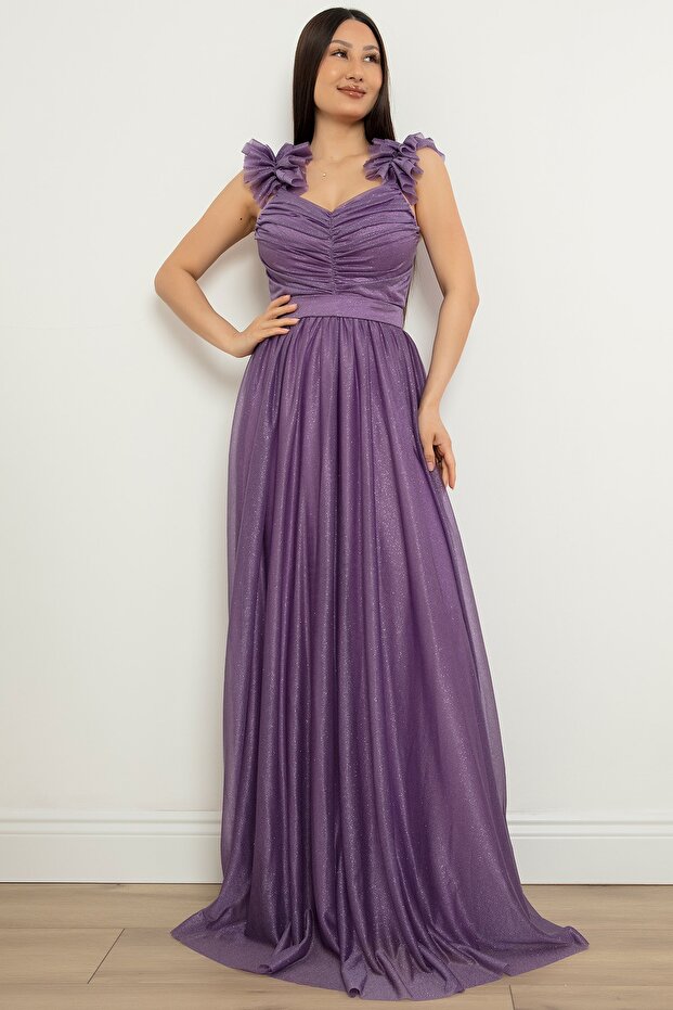 Omuz Detaylı Simli Elbise 13418 - 6