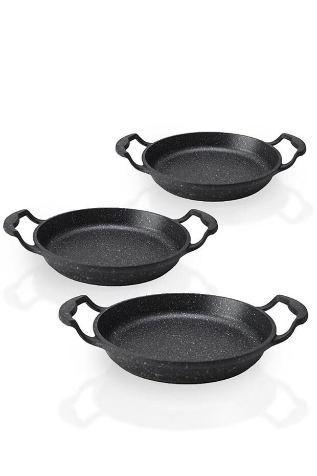 Set of 3 Cast Black Granite Pans 22cm-20cm-18cm