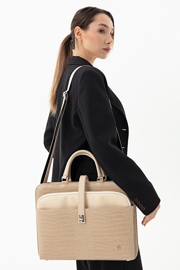 Morca Women's Briefcase Laptop Bag Ecru