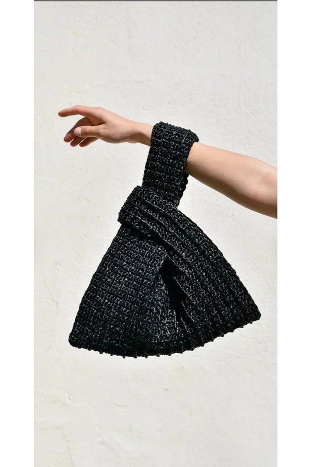 Fountain Crochet Handbag / Knot Wrist Bag / Japanese Knot Bag Black