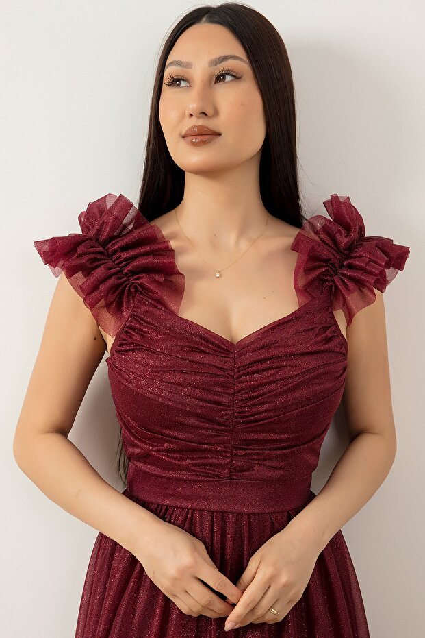 Omuz Detaylı Simli Elbise 13418 - 3