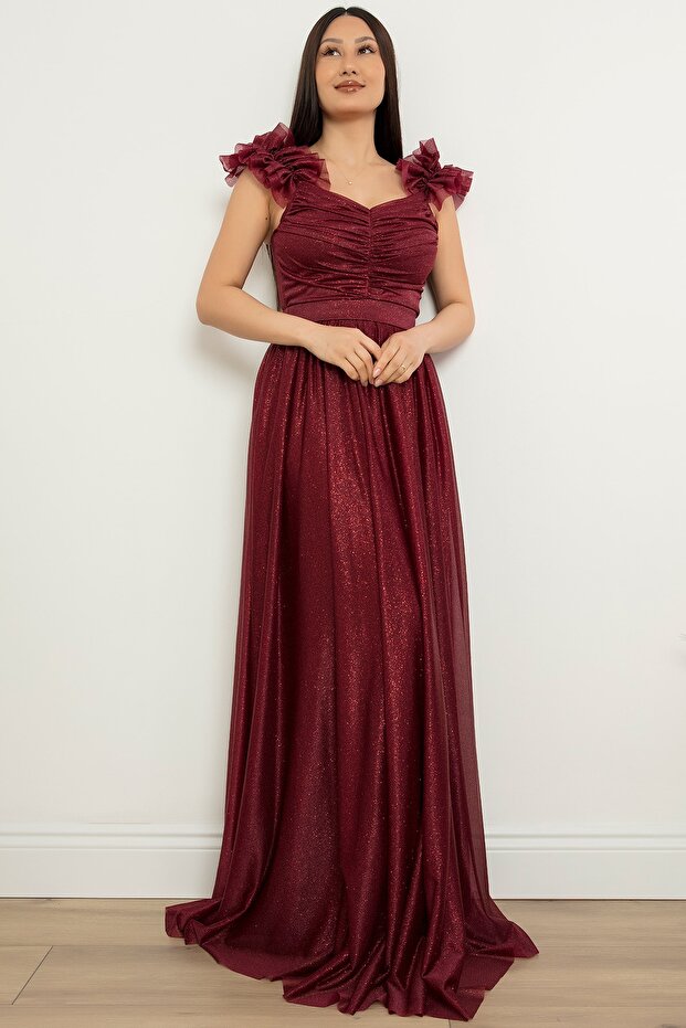 Omuz Detaylı Simli Elbise 13418 - 6