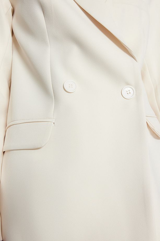 Krem Blazer Ceket-Pantolon Dokuma Alt-Üst Takım TCTAW23US00132 - 4