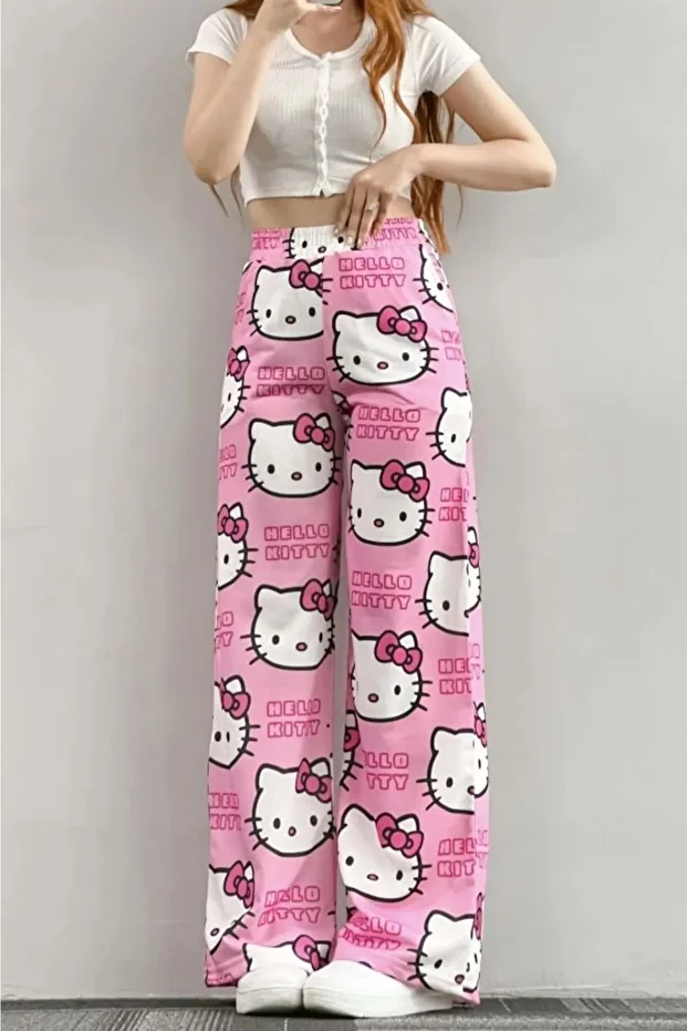 Pembe Hello Kitty Cat Bol Paça Eşofman Altı - 1