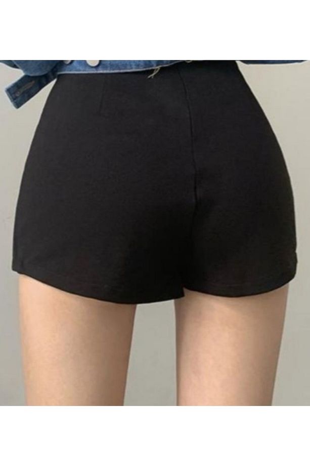 Siyah Mini Şort Etek Çelik Örme - 3