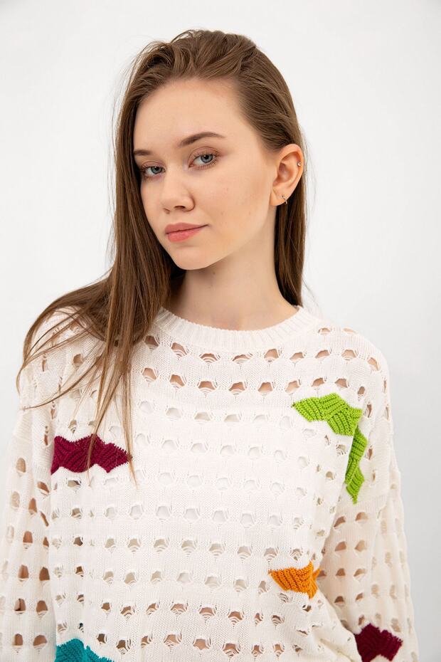 Delikli Triko Crop - 5