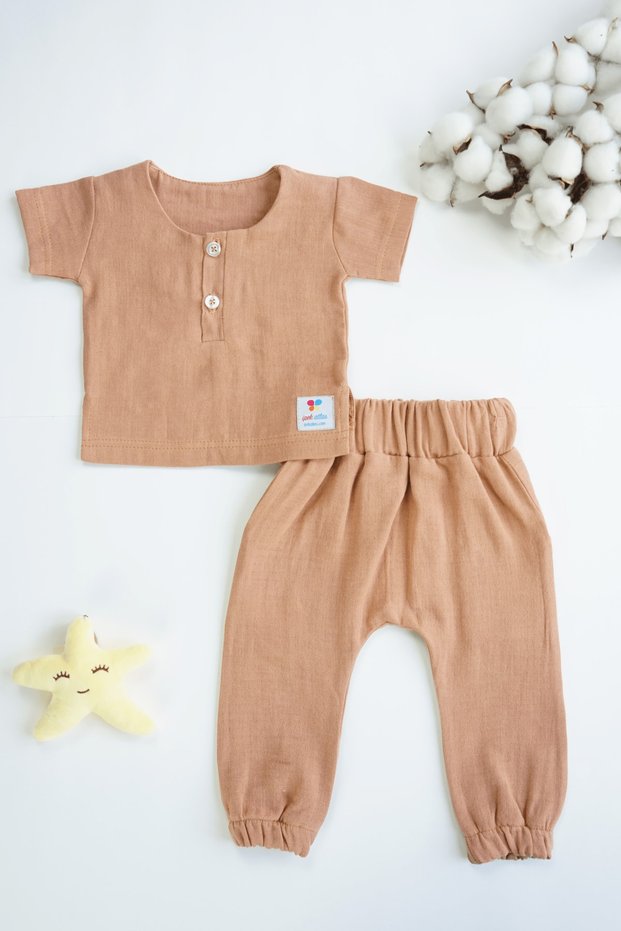 Baby Boy Girl Muslin Short Sleeve Summer Children's Double Set