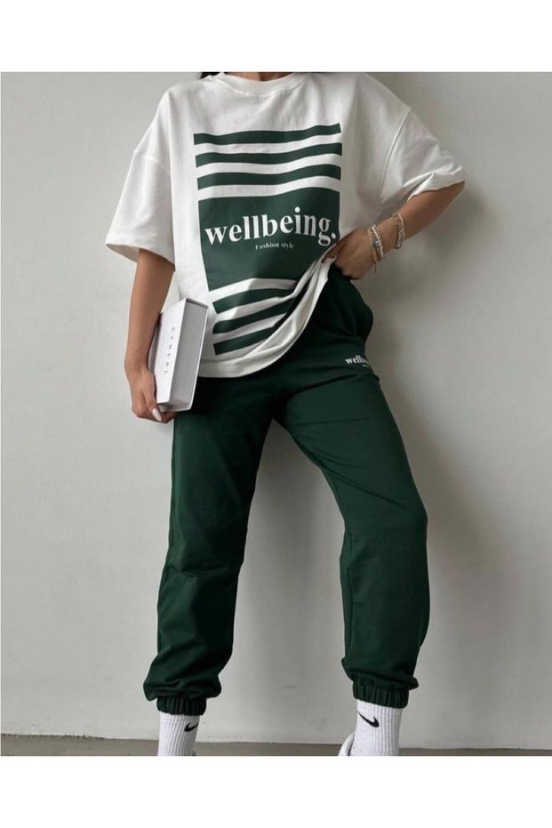 Women's Summer Wellbeing Fashion Style Printed Crew Neck T-shirt Tracksuit Set