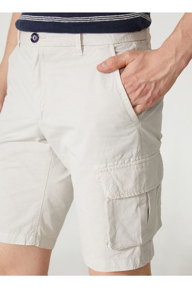 Normal Bel Slim Fit Taş Erkek Bermuda Şort Fmellısstone - 4