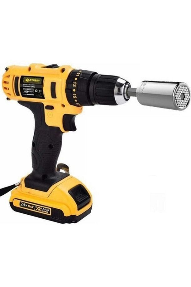24 V 5 A Darbeli Professional Şarjlı Vidalama Matkap + 7 - 19 Çok Amaçlı Lokma Ucu - 1