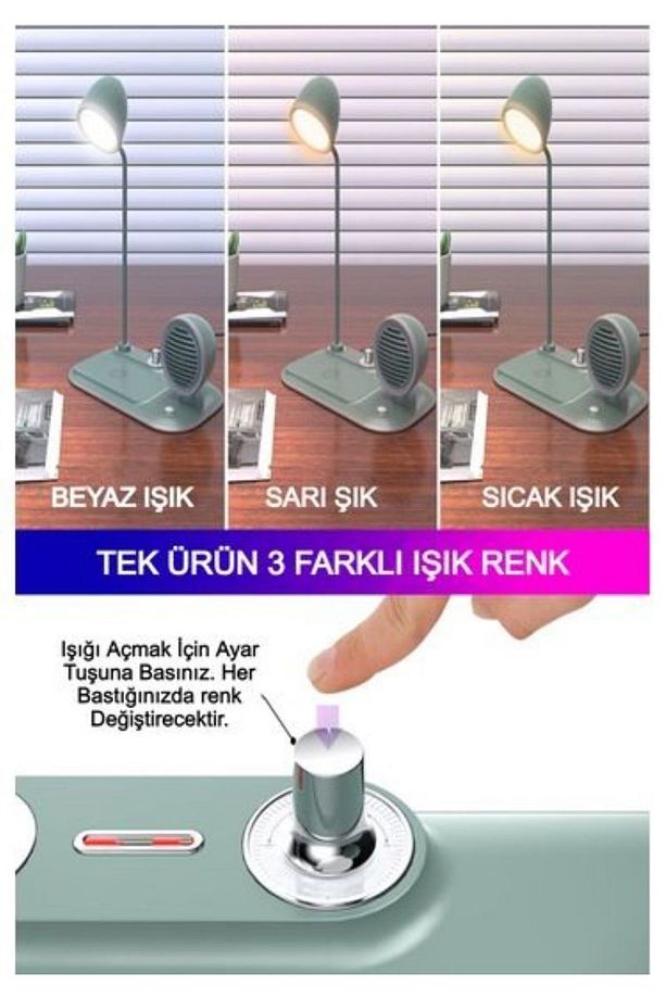 Masa Lambası 3 In 1 Cep Telefonu Kablosuz Hızlı Şarj Bluetooth Hoparlör 3 Mod Masa Lambası - 4