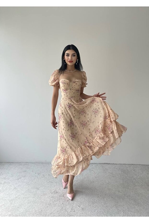 Rochie de damă, lungă și lungă din șifon, florală - 5