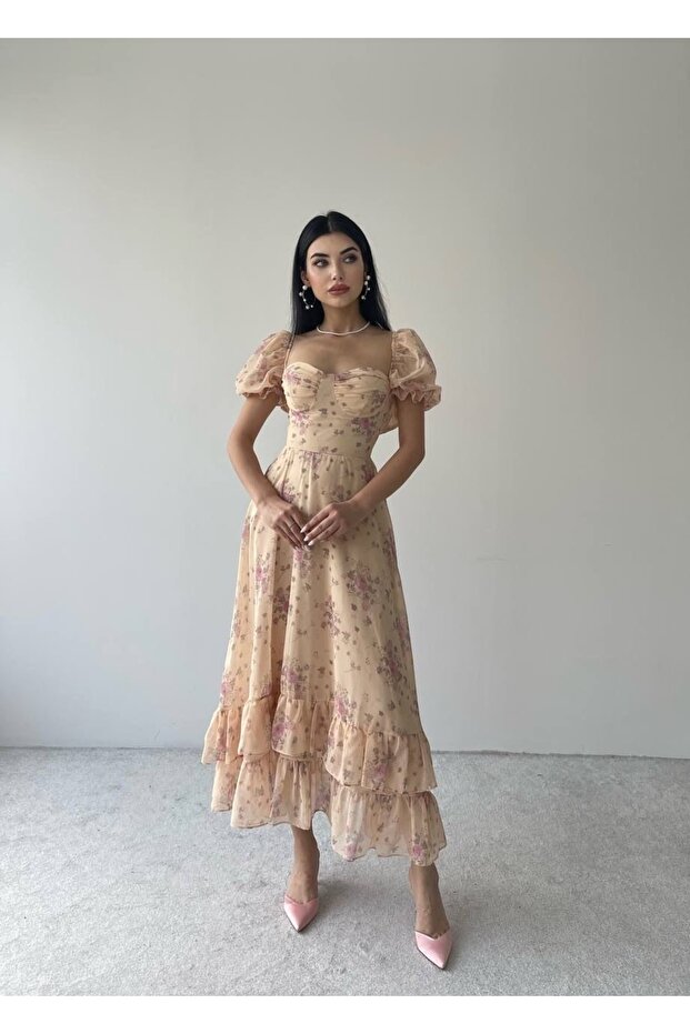 Rochie de damă, lungă și lungă din șifon, florală - 6