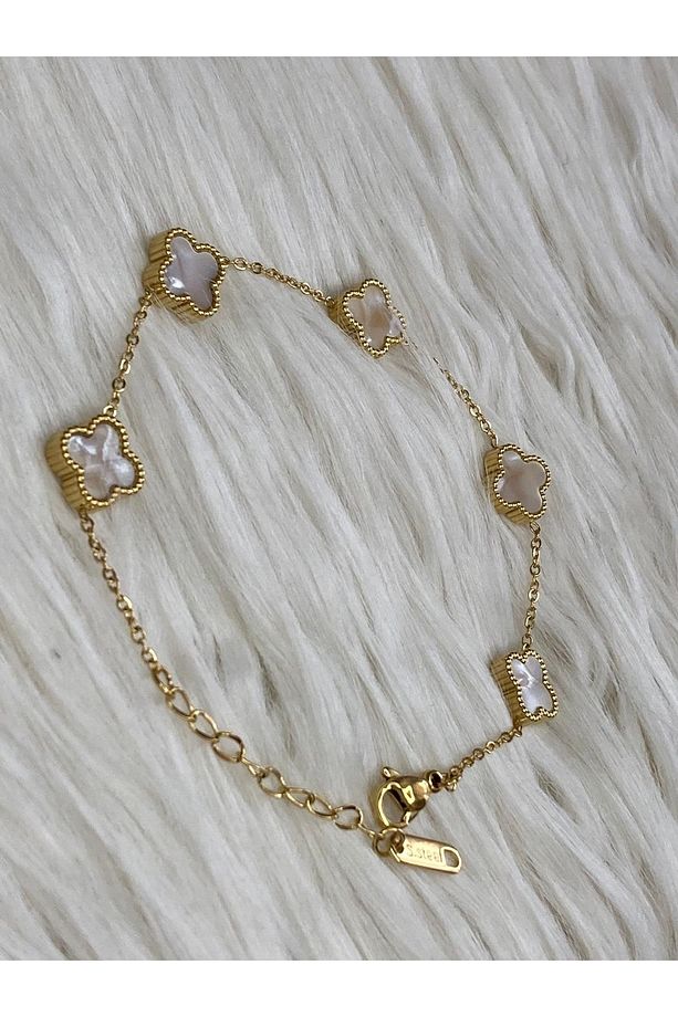 Kadın Çelik Gold Renk   Yonca Model Bileklik - 1