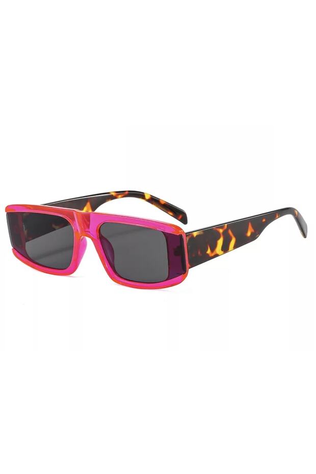 Lunar Pink Leopard Pattern Bone Frame Rectangular Vintage Retro Unisex Sunglasses