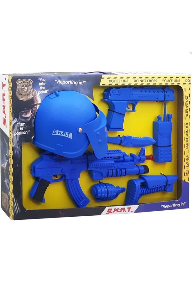 Sesli Ve Işıklı Swat Set Pilli Silah Seti Kısa Dipcikli Tüfek Tabanca Bıçak El Bombası Telsiz Kask - 1