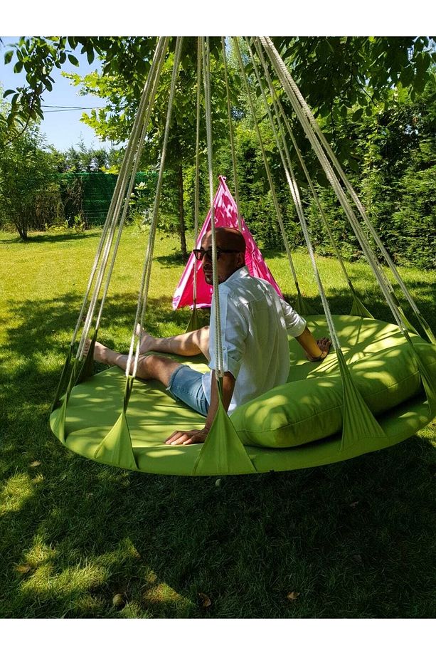 Ruby Yastıklı Ev Tipi Ve Dış Mekan Hamak (160 Cm Çap) - Bahçe, Balkon Hamak Salıncak (yeşil) - 3