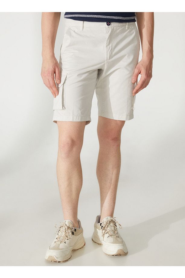 Normal Bel Slim Fit Taş Erkek Bermuda Şort Fmellısstone - 3
