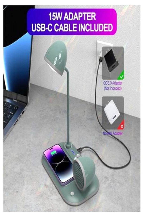 Masa Lambası 3 In 1 Cep Telefonu Kablosuz Hızlı Şarj Bluetooth Hoparlör 3 Mod Masa Lambası - 2